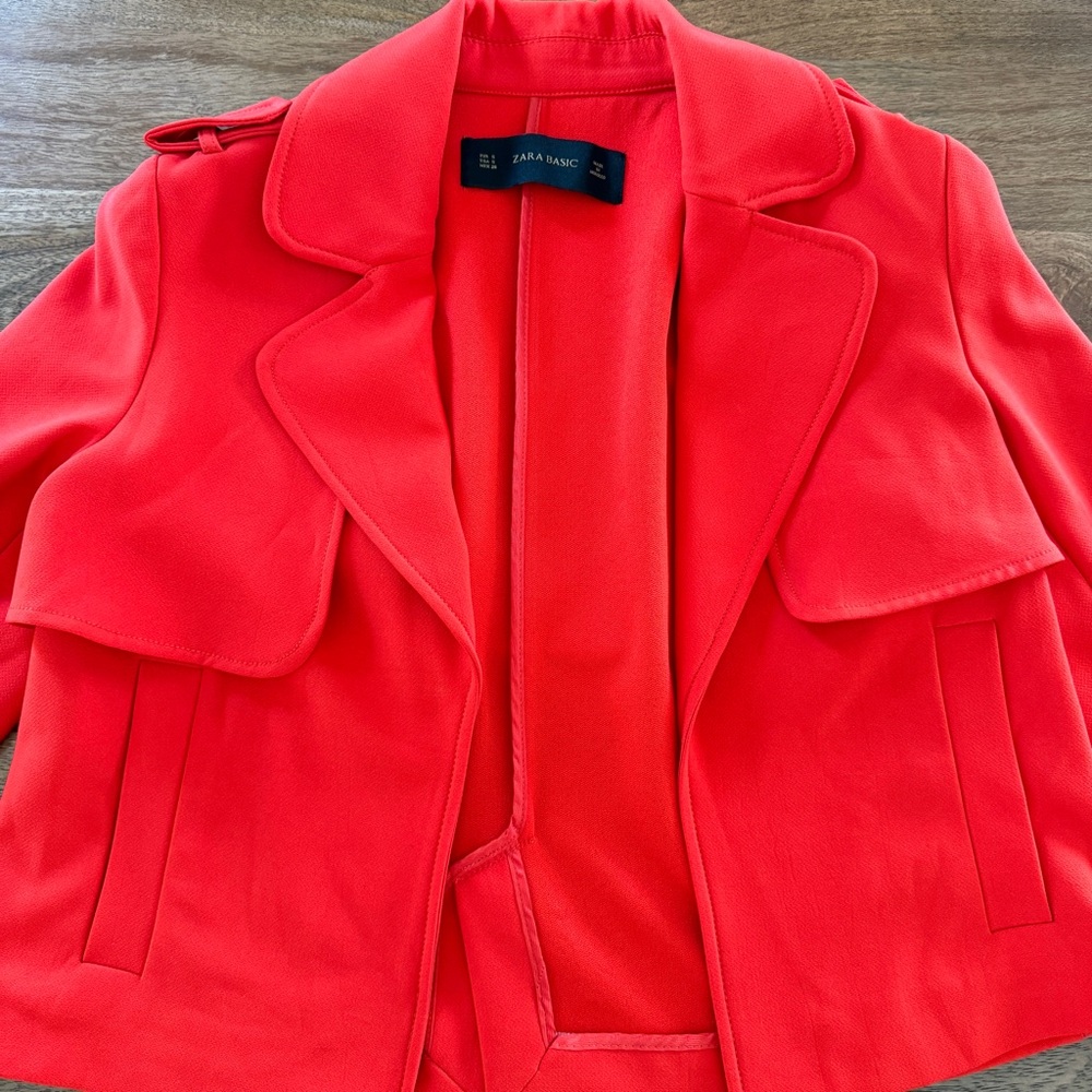 Zara Basic Red Mini Jacket Blazer - image 3
